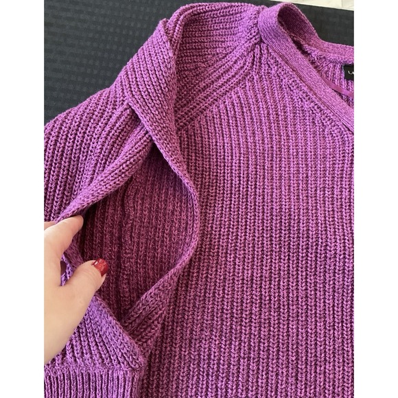 Lane Bryant Women's 22/24 Mauve Burgundy V Neck Cable Knit Sweater Slit Sleeves - Picture 3 of 11